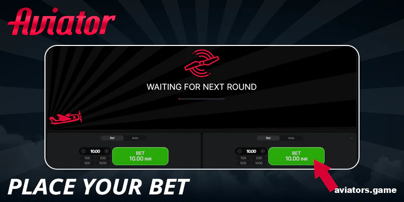 Place your bet in the Aviator game