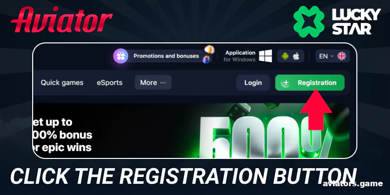 Go to the Lucky Star website and press "Registration" button